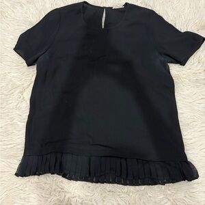 Pleione Black Pleated Hem Blouse
